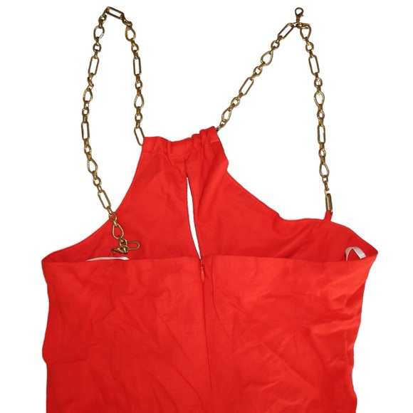 Revolve Lovers and Friends Rosalie Red Linen Asymmetrical Gold Chain Top Small - Picture 4 of 5